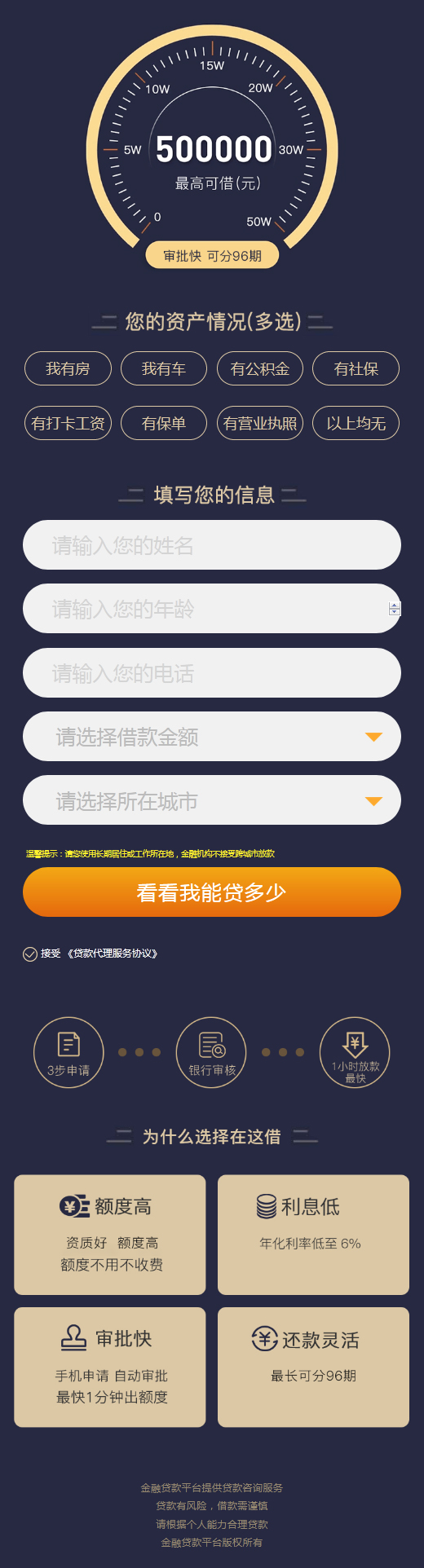 貸款申請(qǐng)銀行信用貸款落地單頁手機(jī)站源碼